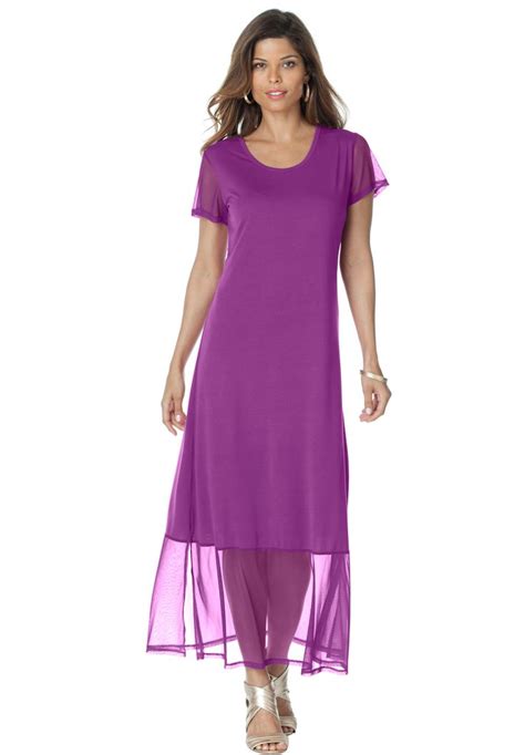feminine sheer fabric at the bottom hem and cap sleeves gives this plus size t shirt dress its