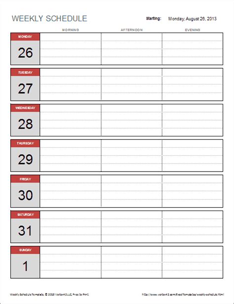 Free Weekly Schedule Template For Excel