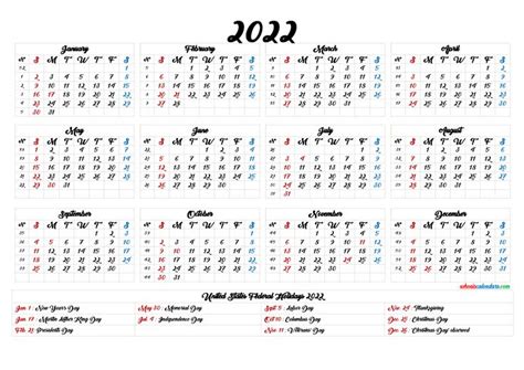 Printable 2022 Calendar With Holidays 6 Templates Calendar
