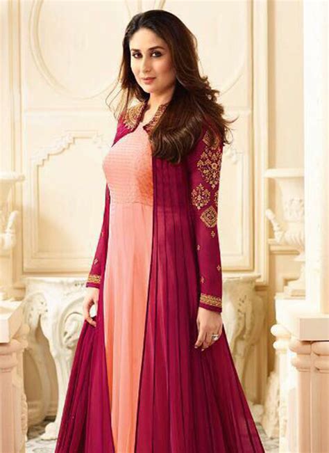 Buy Kareena Kapoor Peach N Pink Anarkali Suit Embroidered Anarkali Suit Online Shopping