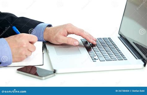 Businessman Taking Notes From A Laptop Stock Photo Image Of Online