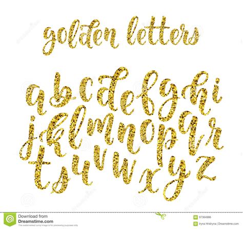 Gold Glitter Hand Drawn Latin Modern Calligraphy Brush Alphabet Of