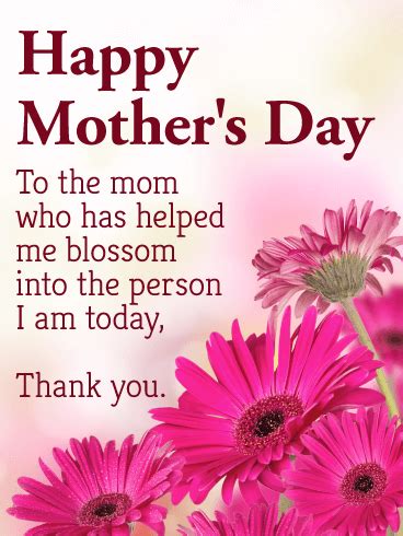 Our happy mother's day messages and greetings will help you find the perfect words to thank your mom for all she's done for you and wish her a wonderful day! This Mother's Day card is a stellar way to show your mom ...
