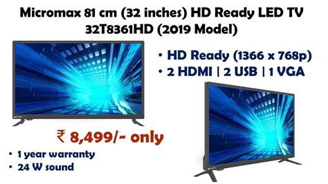 Micromax 81 Cm 32 Inches Hd Ready Led Tv 32t8361hd 2019 Model