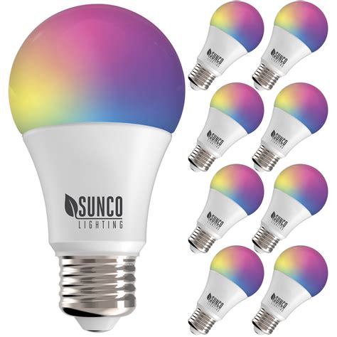 Sunco Lighting 8 Pack Wifi Led Smart Bulb A19 6w Color Changing Rgb