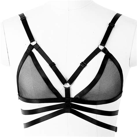 Womens Sexy Sheer Bra Body Harness Lingerie Cage Bralette Black Elastic Adjust Strappy Tops
