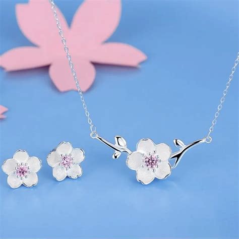Onnea 925 Sterling Silver Sakura Pendant Necklace Cute Cherry Blossoms