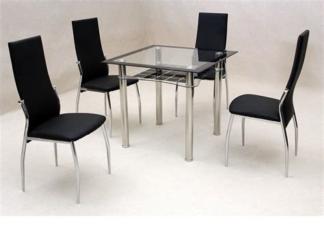 Small Square Clear And Black Glass Dining Table And 4 Chairs