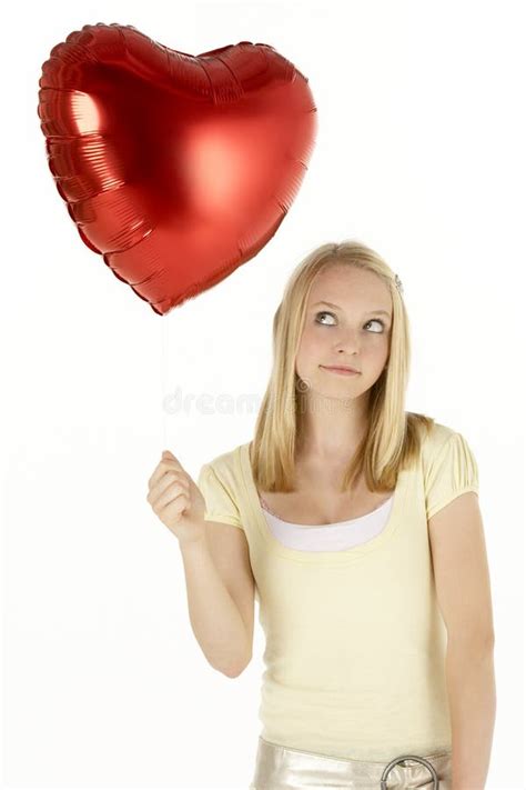 Teenage Girl Holding Heart Shaped Balloon Stock Image Image Of Romance Teenage 10001811
