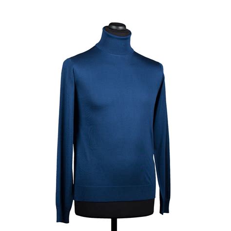 Silk Turtleneck Sweater For Men Yale Blue Di Franco Moda Italiana