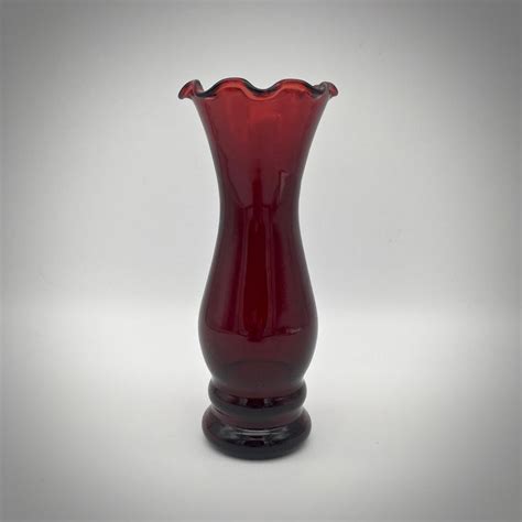 Anchor Hocking Glass Corporation Royal Ruby Red Ruffled Rim Etsy Royal Ruby Glass Bud Vases