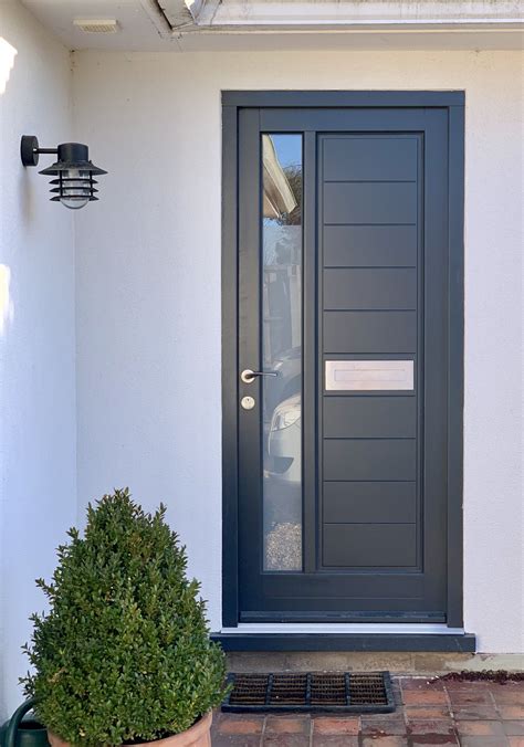 Modern Grey Front Door With Side Panels