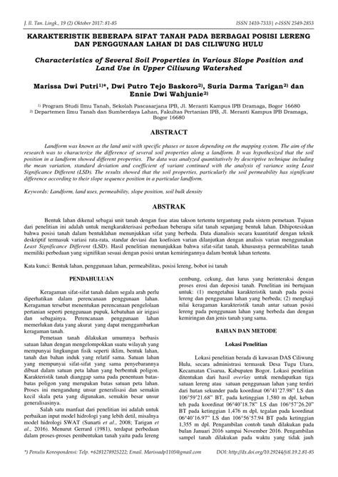 PDF Karakteristik Beberapa Sifat Tanah Pada Berbagai Posisi Lereng