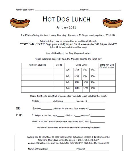 Tdsd Pta Hot Lunch Order Forms For January Are Ready