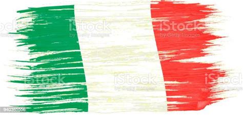 Art Brush Watercolor Painting Of Italy Flag Blown In The Wind Isolated