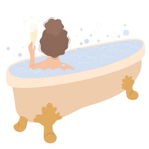 Relaxed Woman Lying At Bath Tub With A Glass Of Champagne And Bubbles Foam Woman Taking A Bath