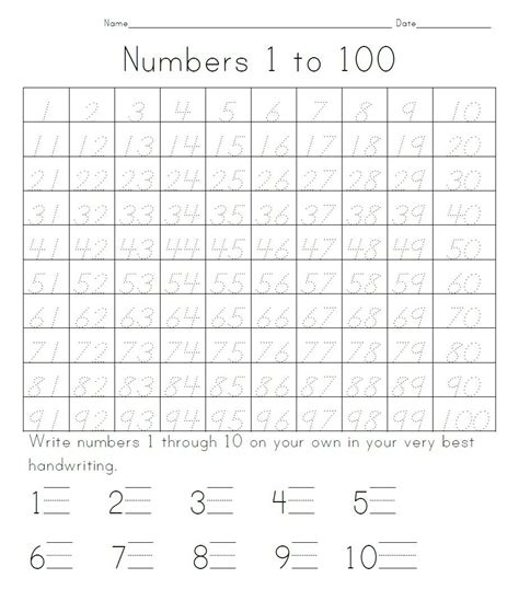 Writing Numbers 1 100 Worksheet