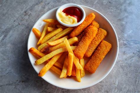 Fried Fish Sticks With French Fried Stock Image Image Of Crispy