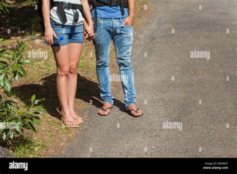 Legs Of Couple Going For A Trek Together Stock Photo Alamy