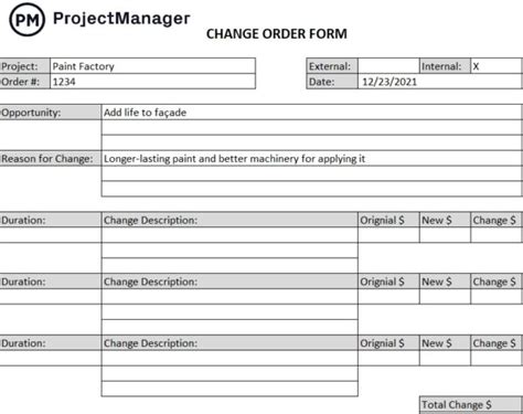 Free Change Order Form Template For Excel Projectmanager