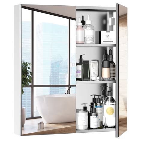 Kleankin Bathroom Mirrored Cabinet 24x26 Stainless Steel Frame