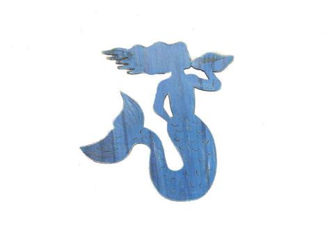 Buy Wooden Rustic Dark Blue Wall Mounted Mermaid Decoration 25in