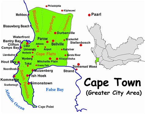 Cape town is a city located in the province of western cape in the african country of south africa. Cape Town Map