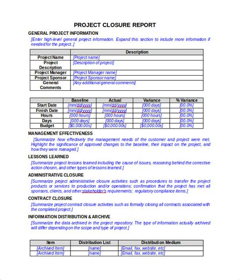 Project Closure Report Template 10 Documents In Pdf Word