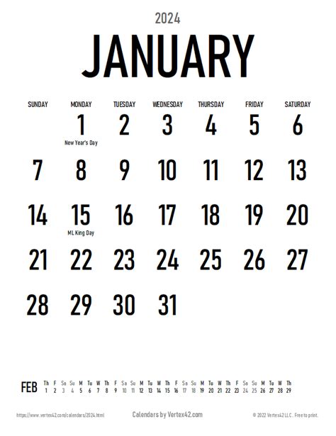 Download 2024 Printable Calendars 2024 Monthly Us Holidays