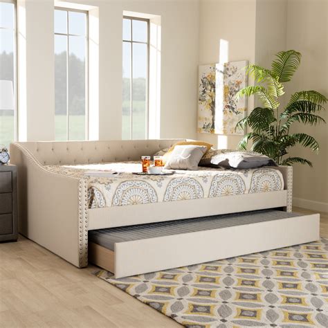 Baxton Studio Haylie Beige Upholstered Full Size Daybed With Roll Out