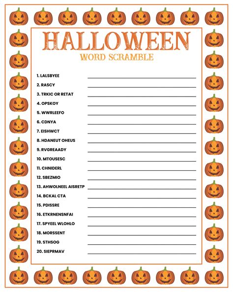 Free Printable Halloween Word Games For Adults Printable Form