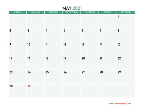 May 2021 Printable Calendar Calendar Quickly