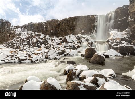 Pingvellir Waterfall Iceland Stock Photo Alamy