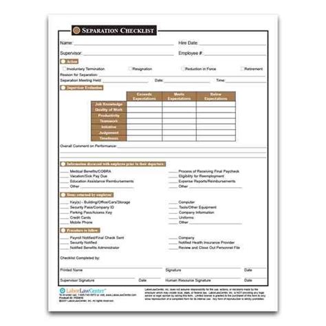 Separation Checklist Form Separation Form