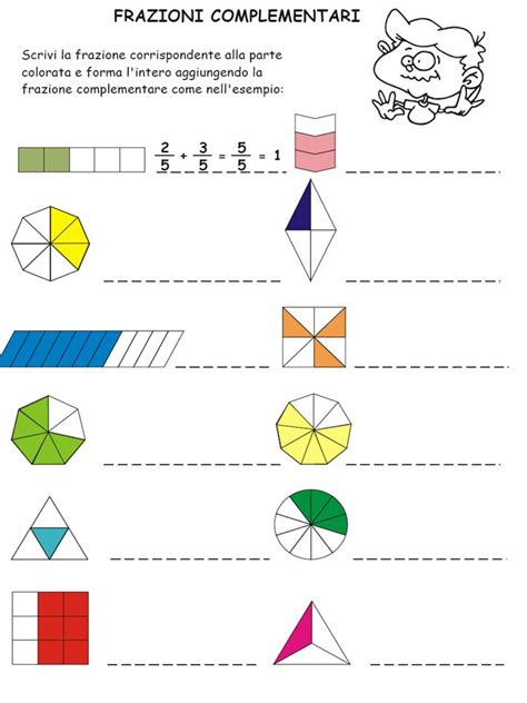 Colora la parte corrispondente alla frazione scritta accanto. Diario di scuola e... non solo: FRAZIONI COMPLEMENTARI