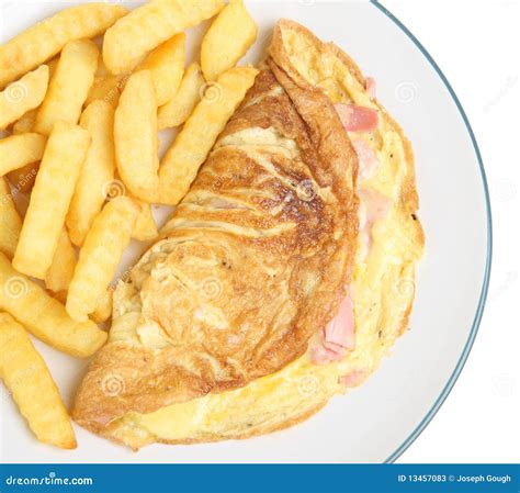 Cheese And Ham Omelet And Chips Stock Image Image Of Cheese Isolated