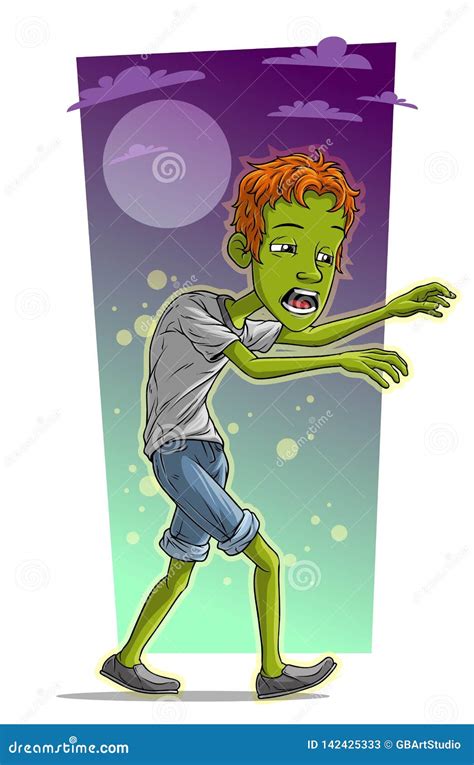 Cartoon Walking Tired Zombie Boy Character Vector Stock Vector