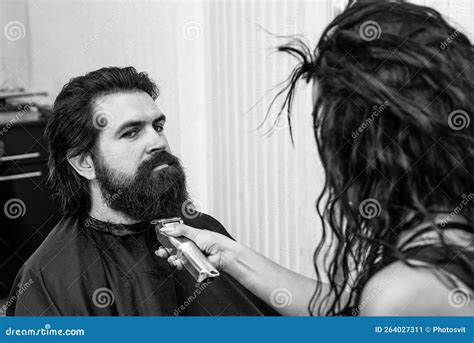 Mature Hipster With Beard And Moustache Care His Hair In Barbershop Beard Grooming Stock Image