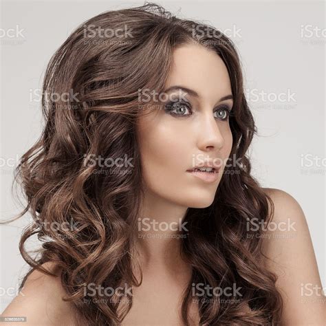 Beautiful Brunette Woman Curly Long Hair Stock Photo Download Image