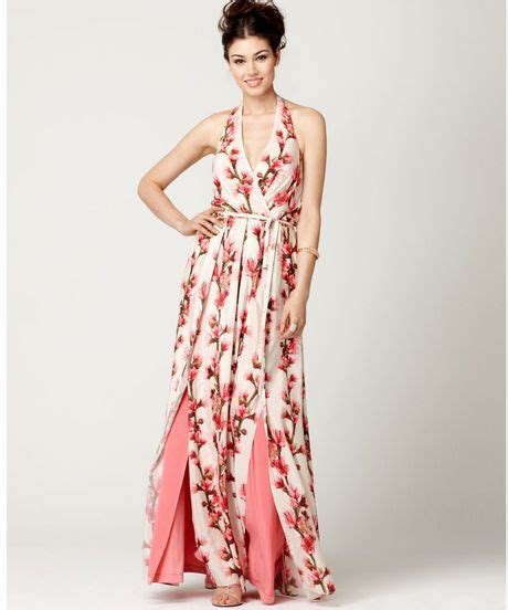 Jessica Simpson Pink Sleeveless Belted Floral Print Halter Maxi