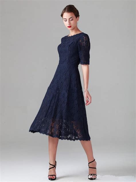 New Arrival Navy Blue Lace Half Sleeves A Line Mother Of The Bride