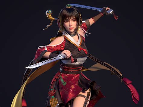 1600x1200 Ancient Asian Warrior Girl With Two Swords 1600x1200