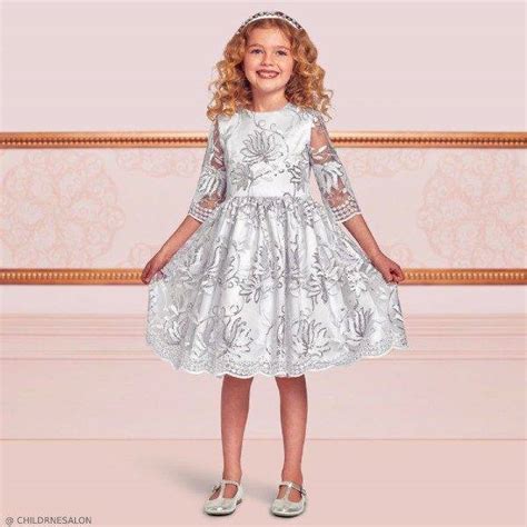 Childrensalon Girls Embroidered Silver Tulle Party Dress