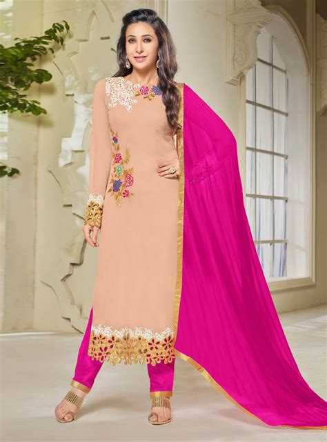 Karisma Kapoor Peach Georgette Pakistani Style Salwar Suit 112278 Dresses Dress Collection