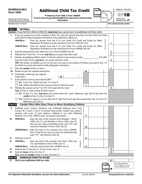 Fillable Irs Form 1040 Schedule 8812 2018 2019 2021 Tax Forms 1040