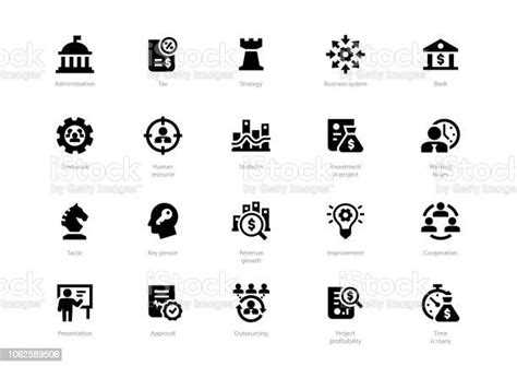 Set Of Black Solid Business Icons Stock Illustration Download Image