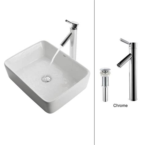 Kraus White Ceramic Chrome Ceramic Vessel Square Bathroom Sink With