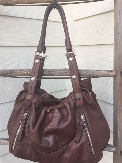 Xlarge B Makowsky Brown Genuine Leather Roomy Hobo Tote Shoulder Bag