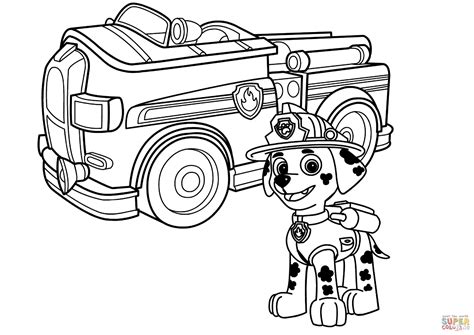 Fire trucks are fun to color, shiny and bright red! Paw Patrol Marshall with Fire Truck coloring page | Free ...