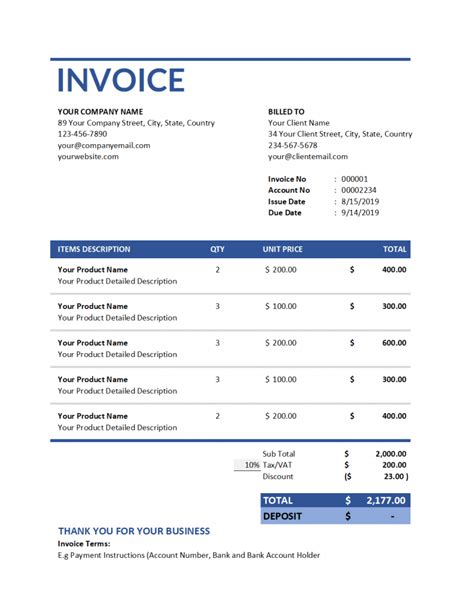 Construction Invoice Template Word